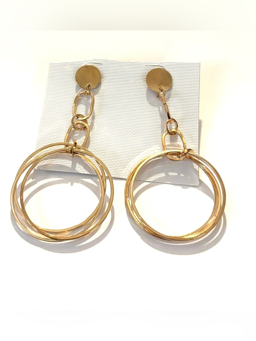 Fashion Jewelry Gold Triple Hoop Drop Earrings - Women Jewelry